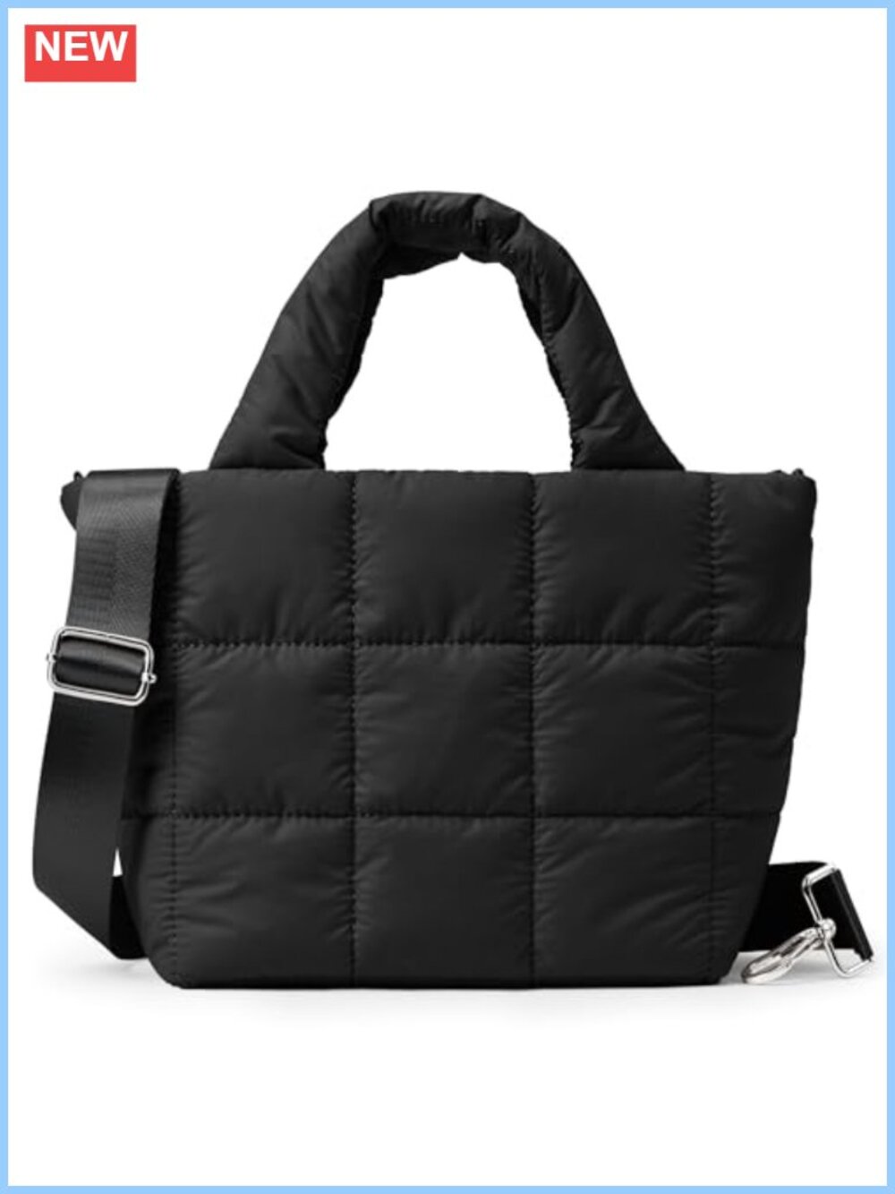 Quilted Puffer Tote Bag Lightweight Nylon Crossbody Handbag Adjustable Strap